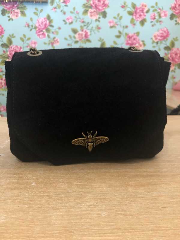 Sac en daim noir "Abeille"