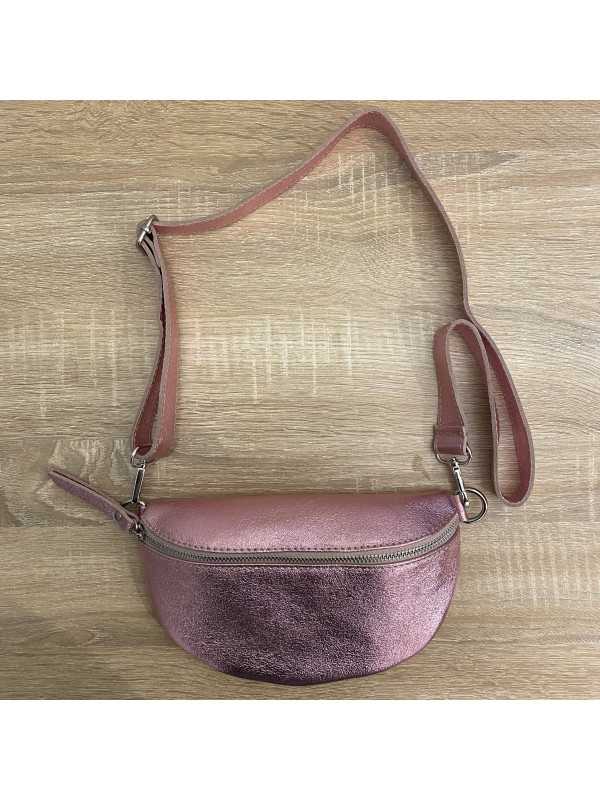 Sac banane en cuir métallisé rose clair - Lolita