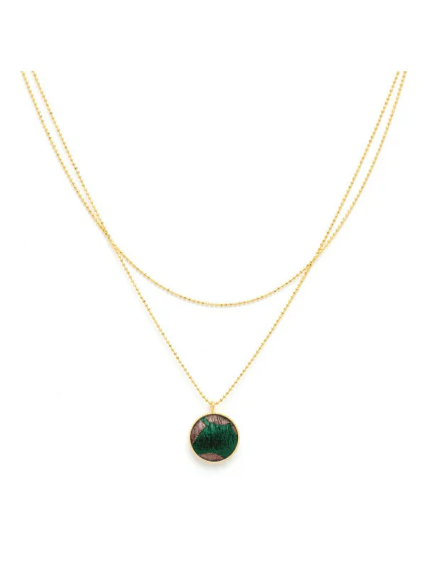 Collier double doré et vert art deco - Céleste