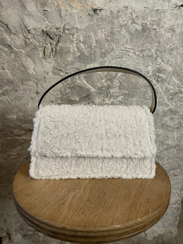 Petit Sac à mains en moumoute beige - Gallantry