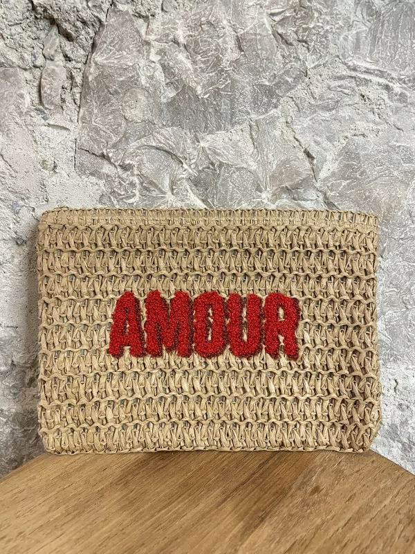 Pochette en raphia "Amour" - Amor