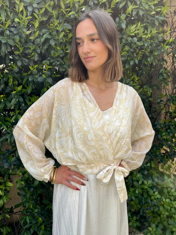 Haut à motifs beige cache-coeur - Audrey T.36