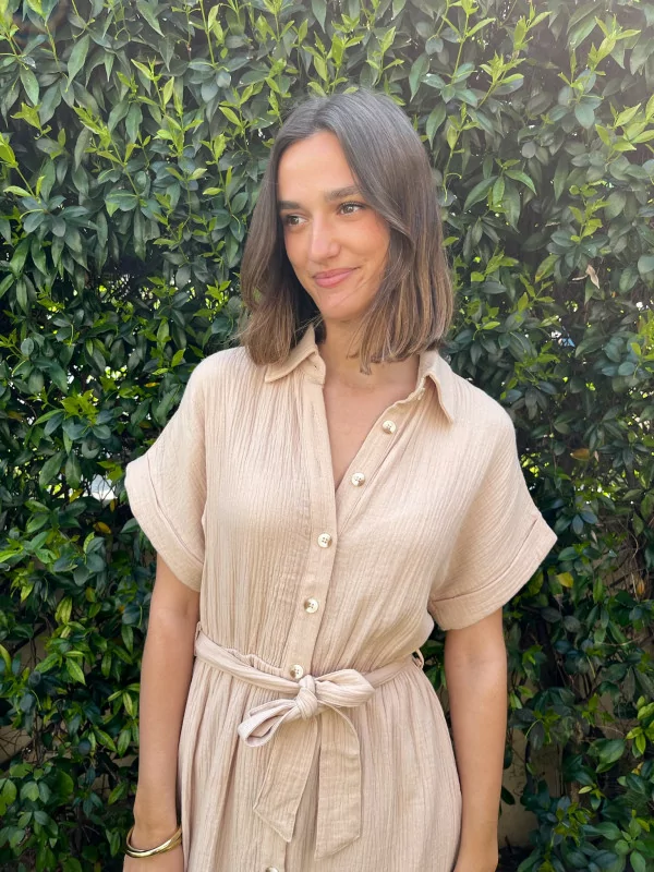 Robe longue beige en gaze de coton - Judith S